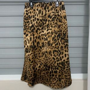 Satin Leopard Midi Skirt